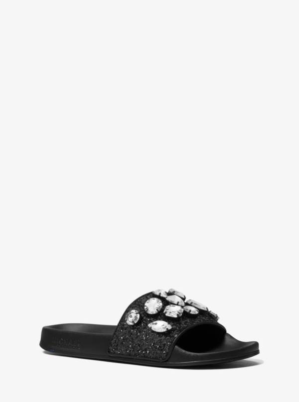 Damske Slapky Michael Kors Gilmore Jewel Embellished Glitter Čierne - Topanky Michael Kors Outlet | UDBFJ-2791